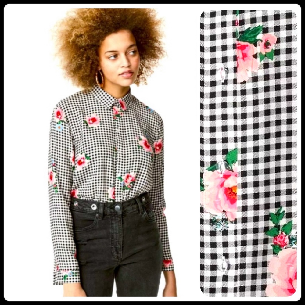 H&M Floral Gingham Plaid shirt